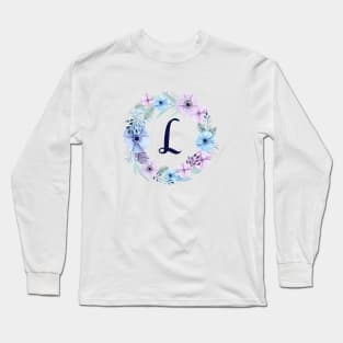 Floral Monogram L Icy Winter Blossoms Long Sleeve T-Shirt